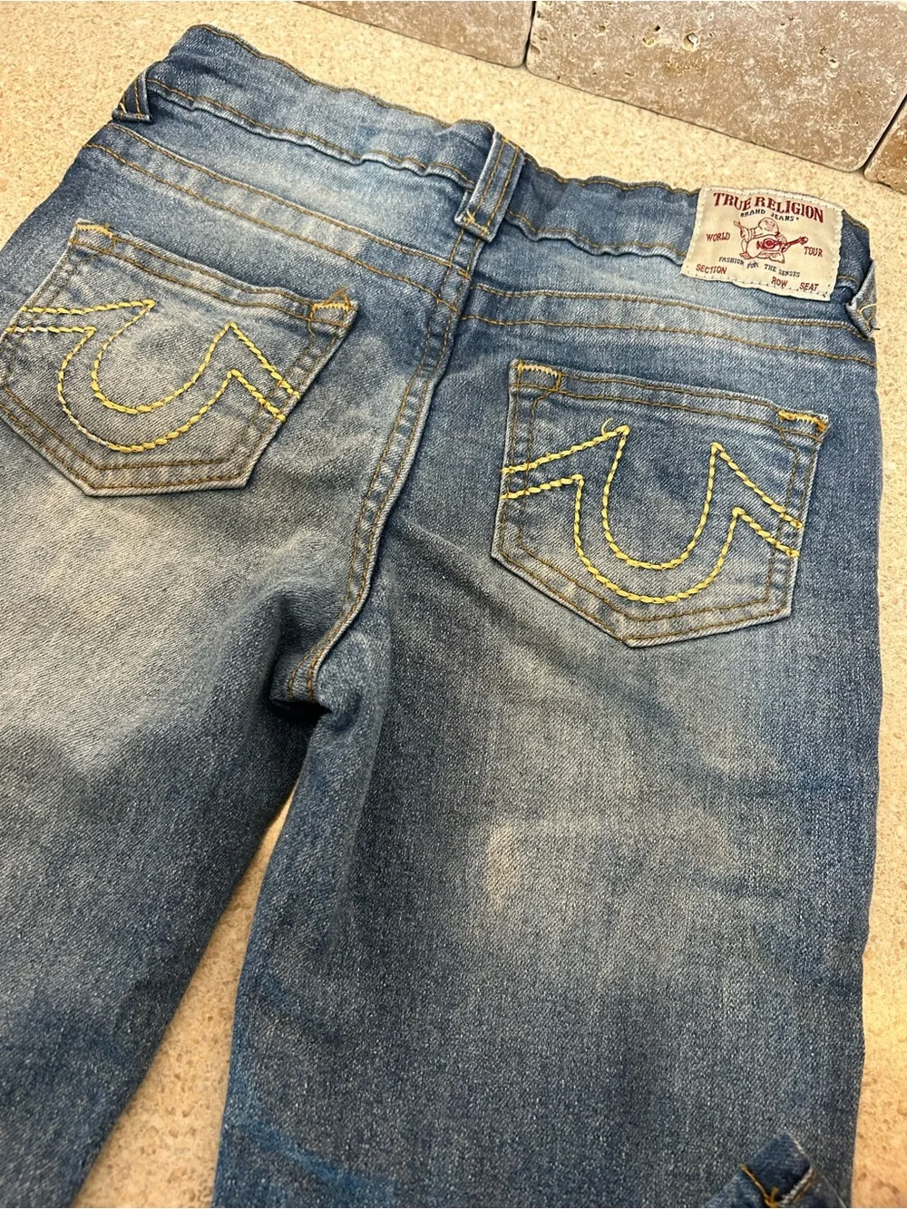 True Religion Boys Distressed Medium Wash Straight Leg Jeans Graphic Leg Logo